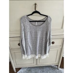 NWT Free People Oversized Knit Sweater Brown Cream Size Medium Cotton Side‎ Slit